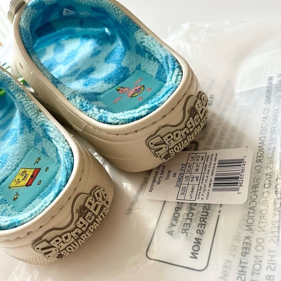 NWT RARE SpongeBob SquarePants Cozzzy Terry Sandal Cream & Blue Size Women’s 6 - Picture 6 of 8